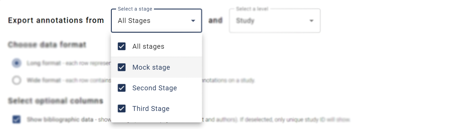 Screenshot: Select a stage